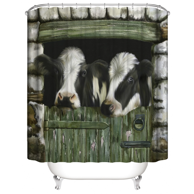 Nordic Cow Head Shower Curtain Bath Account Punch-Free Toilet Partition Curtain Bathroom Curtain Three Or Four Piece Suit