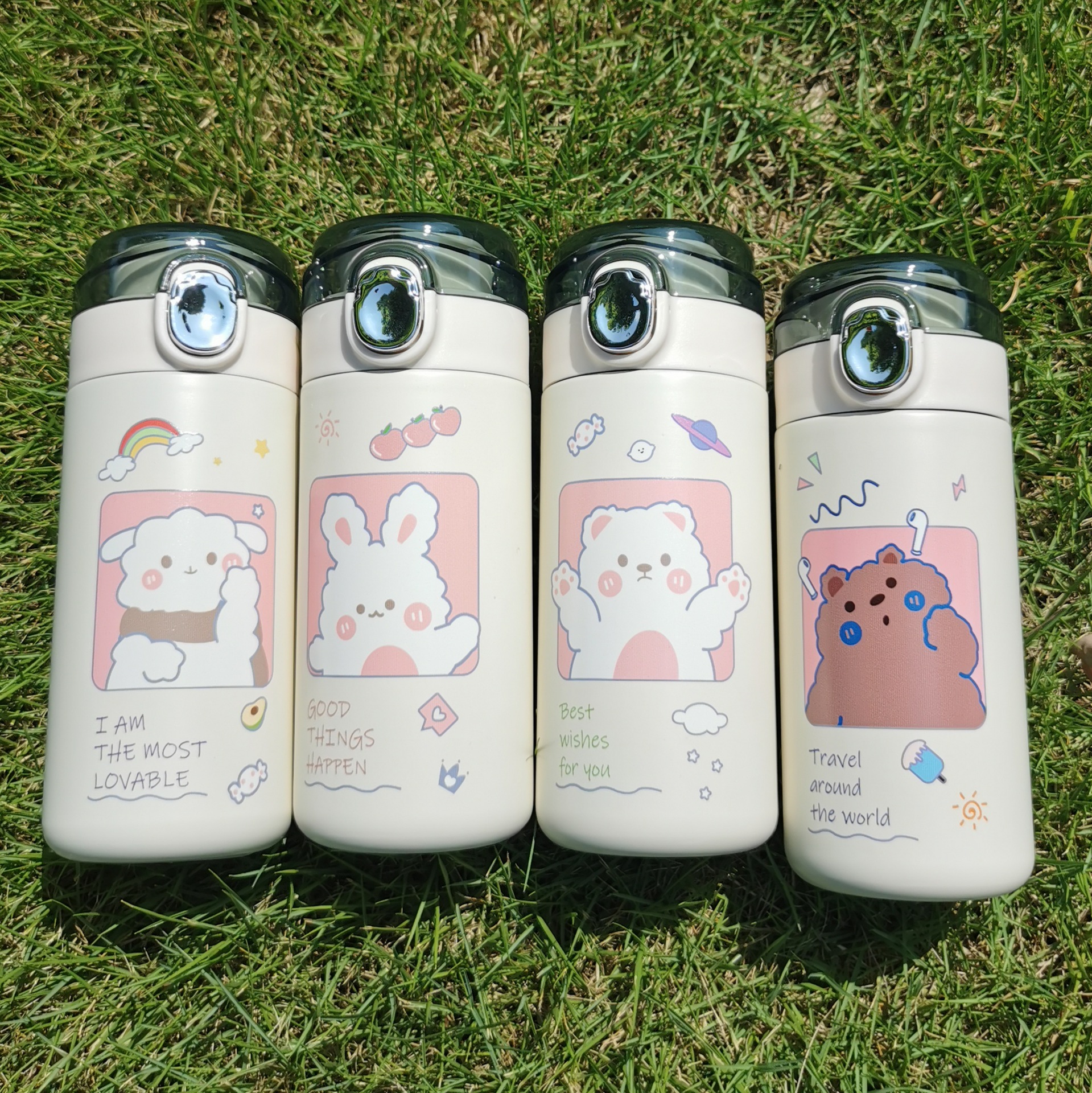 韩式可爱豌豆杯304不锈钢保温杯厂家批发少女心简约小清新弹跳盖