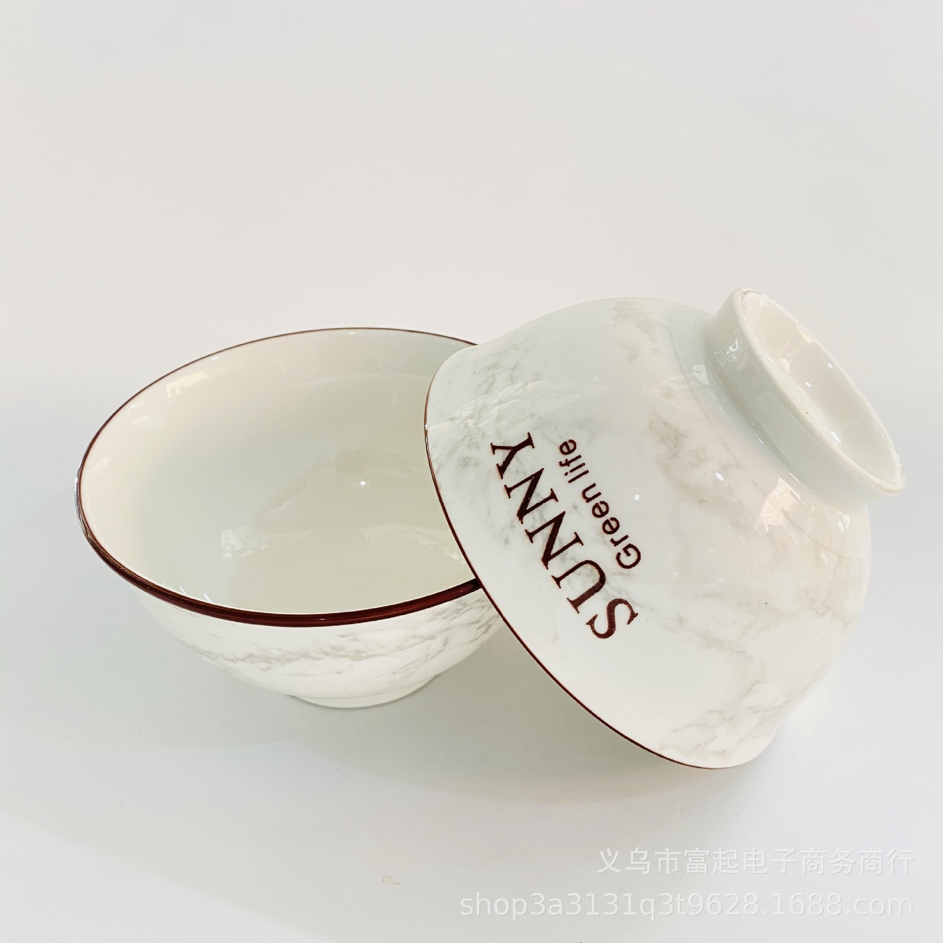 映山红4.6英寸高脚碗大理石纹客家瑶唐式碗日用百货超市地摊货源