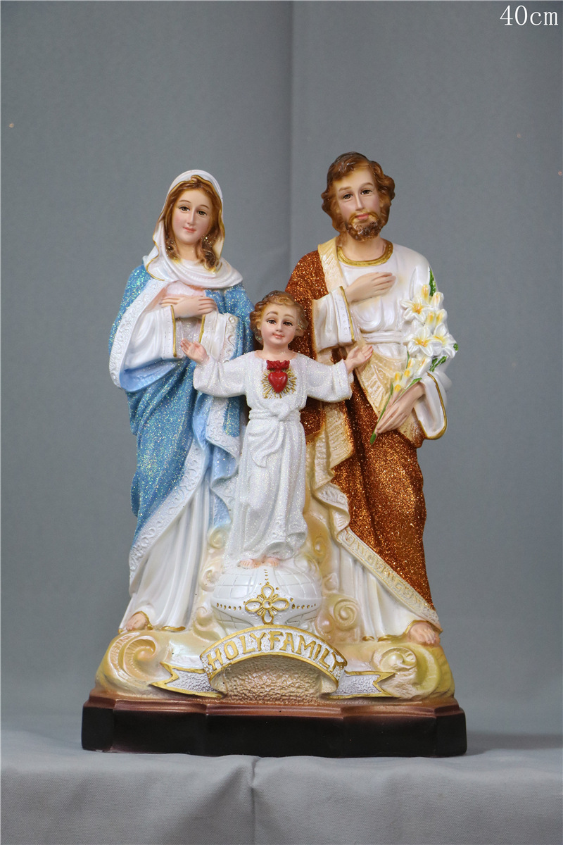圣家三口像礼品宗教天主教塑像树脂圣物工艺品耶稣教堂桌面摆件