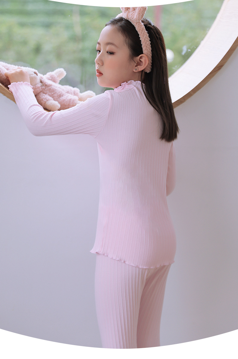 森之鼓女童秋衣套装儿童内衣女孩秋衣秋裤木耳边大童打底睡衣