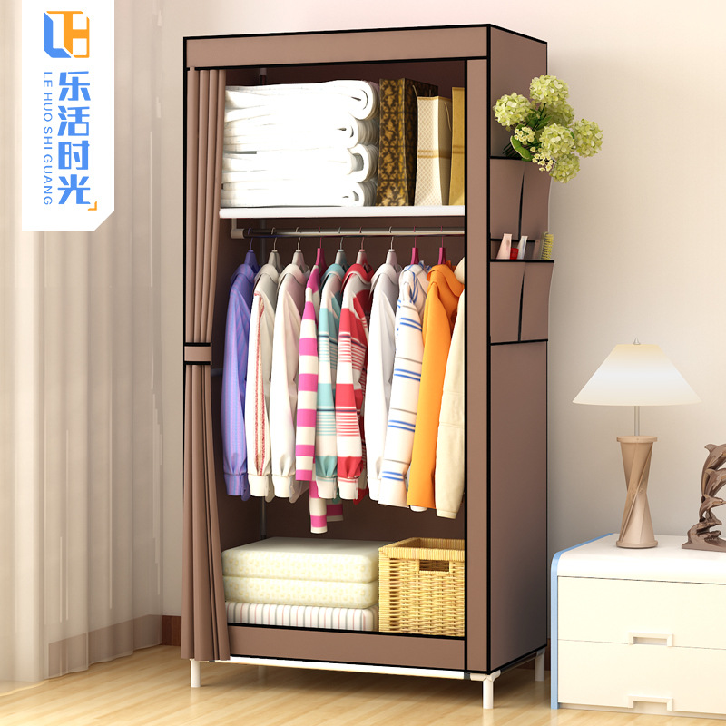 Simple Wardrobe Cloth Wardrobe Single Dormitory Bedroom Household Hanger Clothes Steel Pipe Reinforced Bold Storage Cabinet for Rental Room