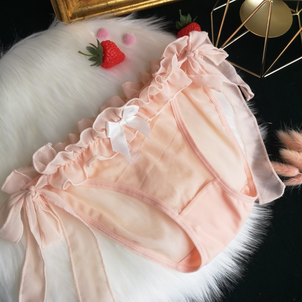 日系新款洛丽塔风全蕾丝绑带内裤女性感二次元系带女内裤