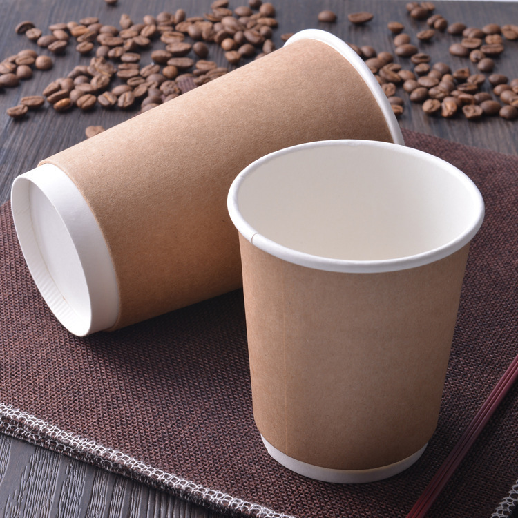 现货pla8牛皮双层中空隔热12纸杯一次性16定制饮奶茶