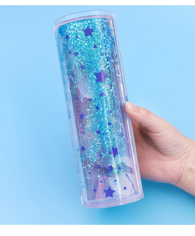 抖音同款流沙网红文具盒小学生初中生多功能圆筒形星座便携笔盒