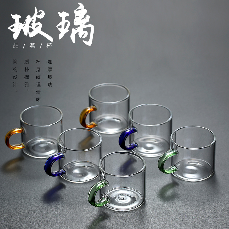 Glass Teacup Kung Fu Tea Set with Handle Small Cup Transparent Tea Cup Small Handle Cup