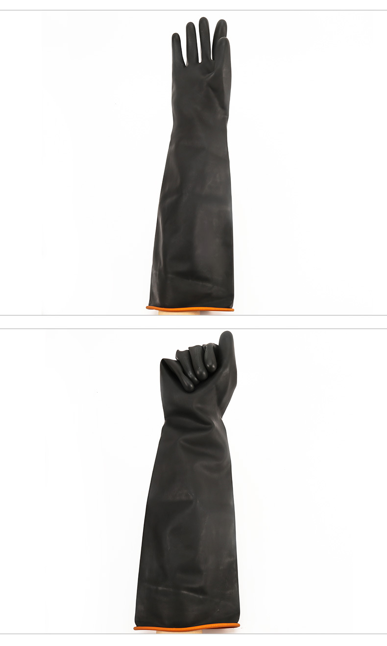 北塔耐酸碱手套55cm黑色防滑乳胶加厚工业手套加长防护化劳保手套