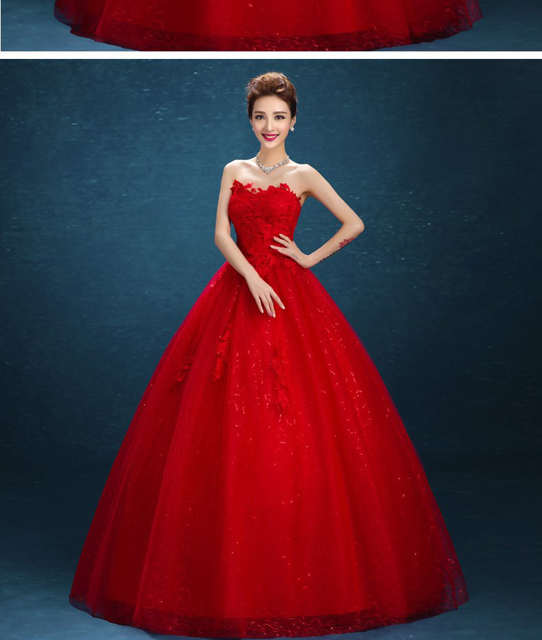 红色主婚纱2020新款韩式抹胸蕾丝新娘结婚齐地婚礼服大码跨境夏季