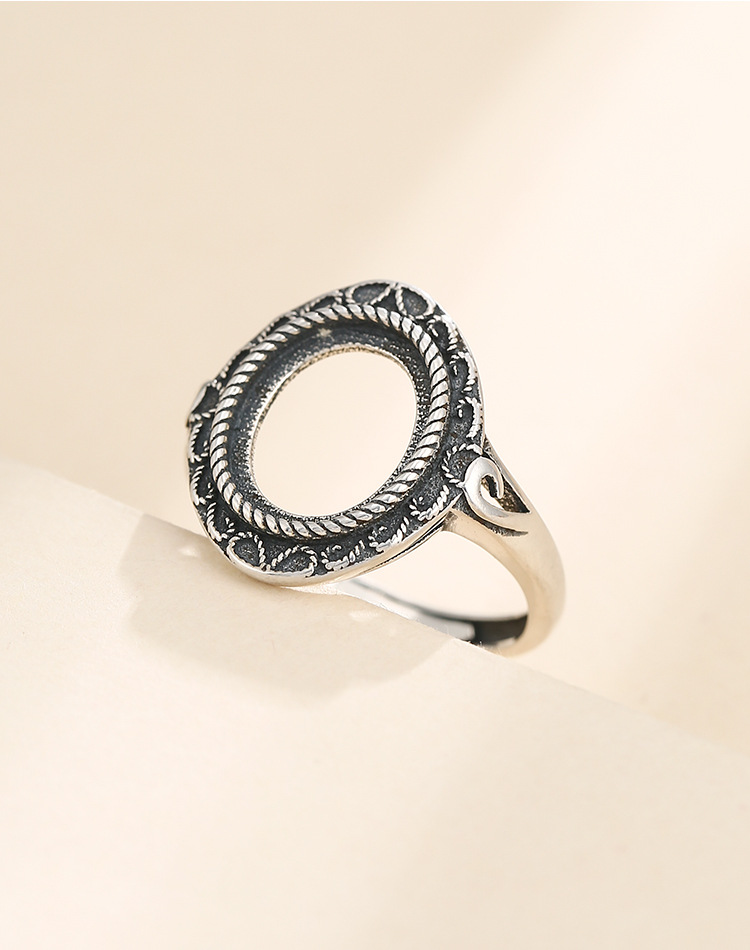 925纯银泰银戒指空托10*12 男女复古戒托diy镶嵌蜜蜡绿松戒指托