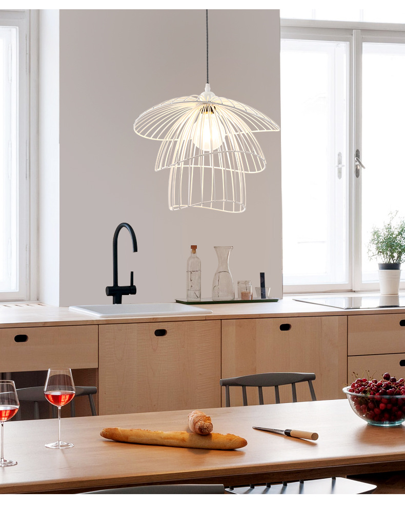 北欧风ins网红吊灯餐厅客厅卧室走廊玄关过道阳台创意铁艺草帽灯