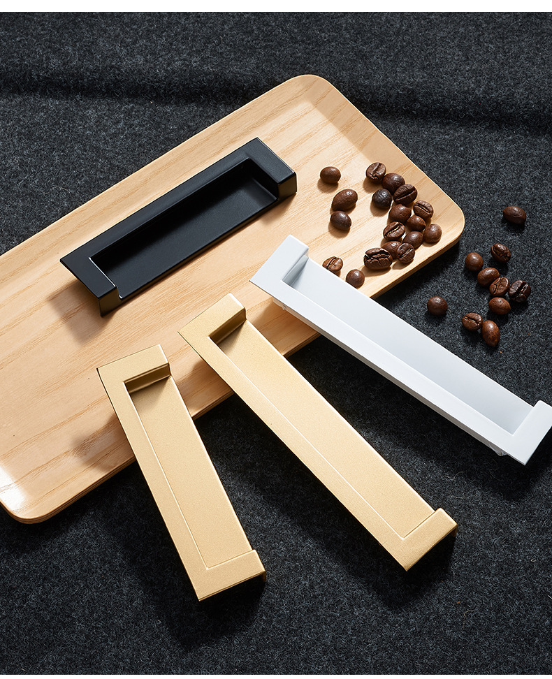 欧卡丽 抽屉移门暗拉手锌合金白色扣手 橱柜柜门五隐藏式金把手