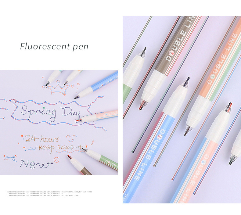 立体双线笔架装 集物社莫兰迪色学生标记记号多色笔 手账创意笔