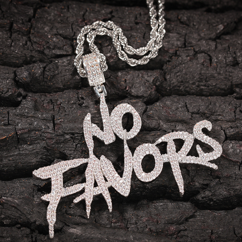 跨境欧美no favors嘻哈英文字母锆石吊坠项链新款潮牌时尚饰品