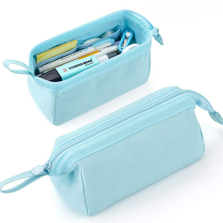 定制亚马逊新款牛津布笔袋 糖果色简约学生文具袋多功能拉链笔盒