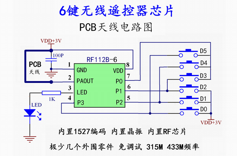 315m433m无线遥控器发射ic芯片无外围自带1527编码内置晶振rf112b