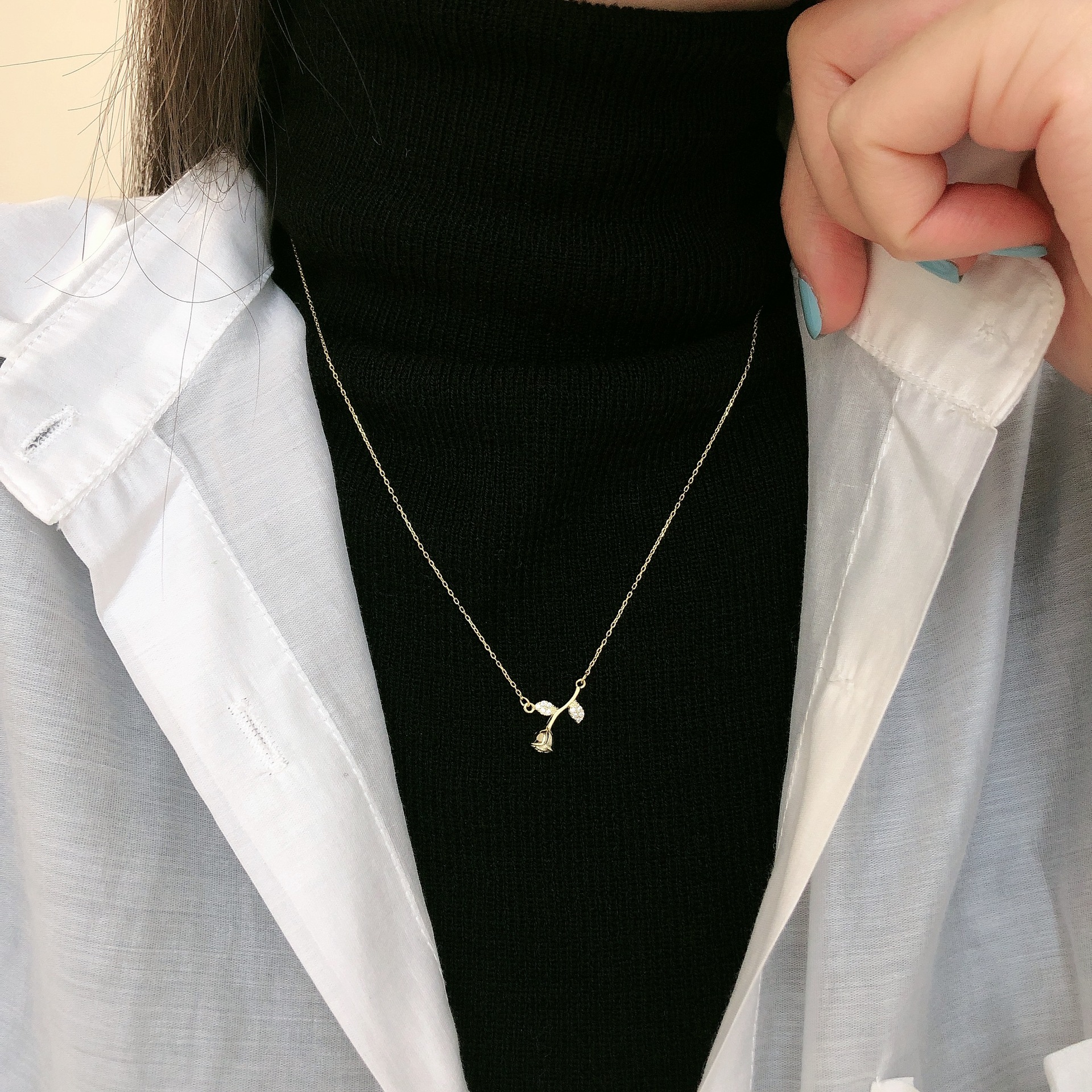 s925纯银玫瑰花项链经典款气质百搭花朵锁骨链银首饰批发j-n571