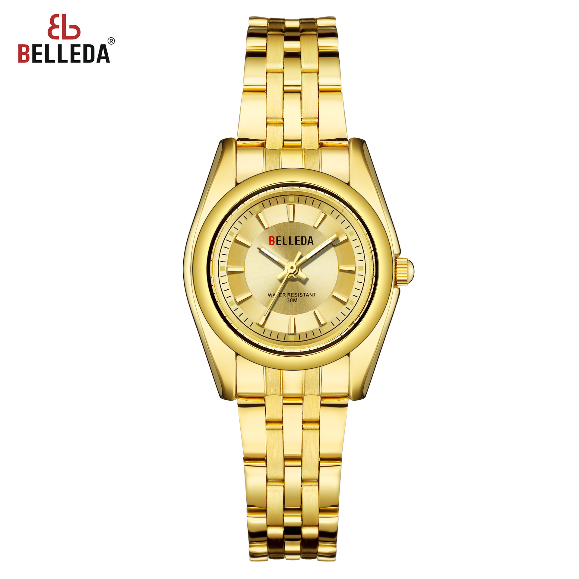 belleda贝尔利达 情侣款时尚钢带女士腕表时装表防水简约情侣手表