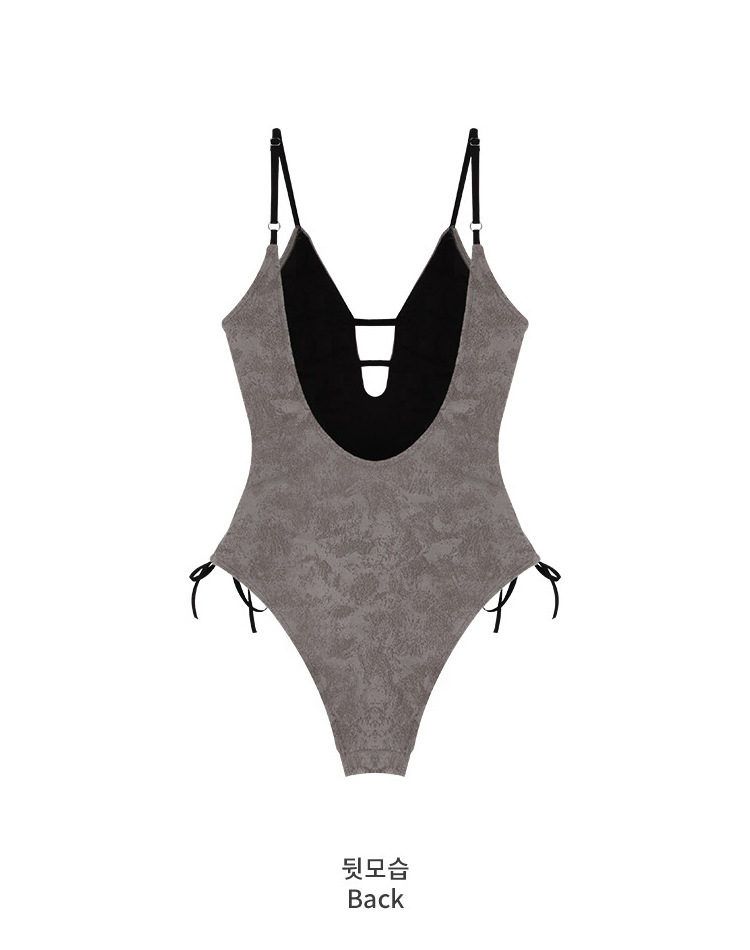 新款韩版三角连体泳衣女士v领性感特种面料两伸绑带泳装