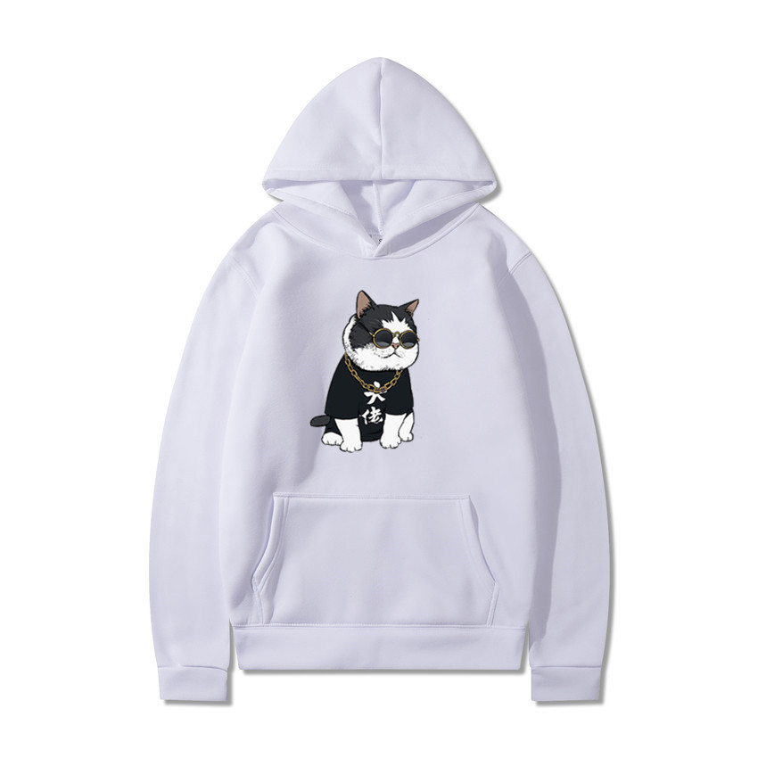 男生卫衣男士ins韩潮牌大佬猫加绒套头连带帽宽松秋冬款外套