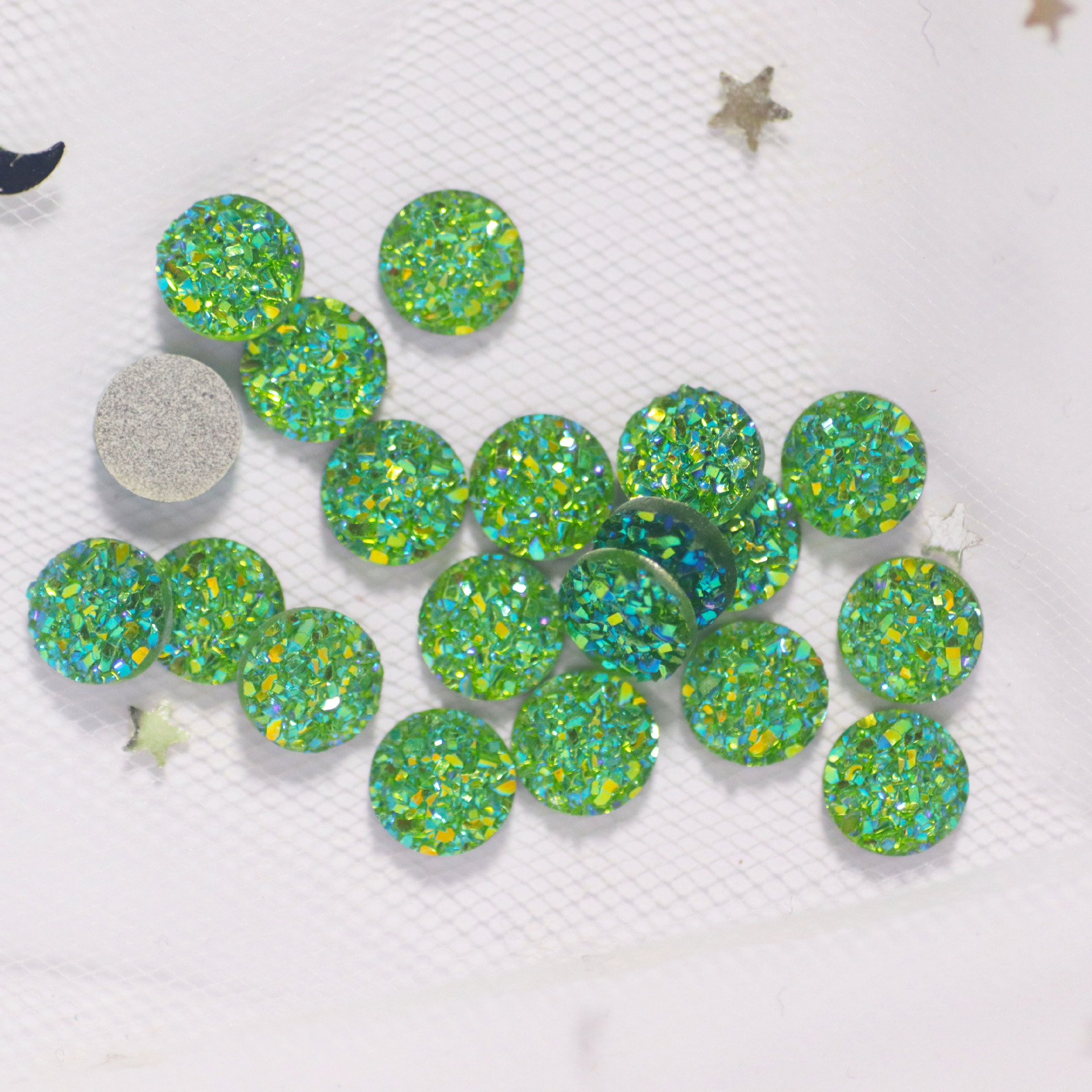 round Flat Resin Drill Starry Ore Concave Convex Ear Studs Necklace Accessories Diy Jewelry Accessories