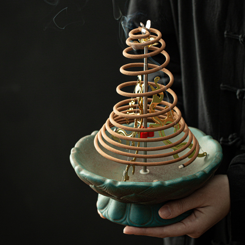 盘香陶瓷托大号盘香点檀香的盘架12/24小时供佛家用塔香香炉架子