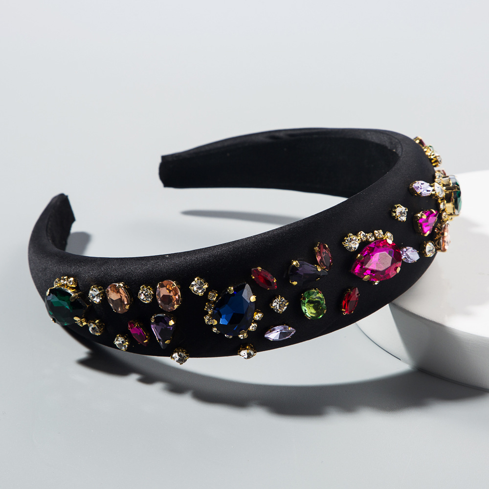 欧美时尚彩色薄海绵春夏发箍女士镶宝石彩色水钻超闪头箍走秀发饰