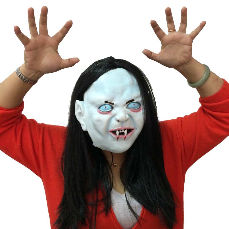 万圣节面具恐怖咒怨贞子面具长发鬼怪头套黑发魔女白发僵尸鬼面具