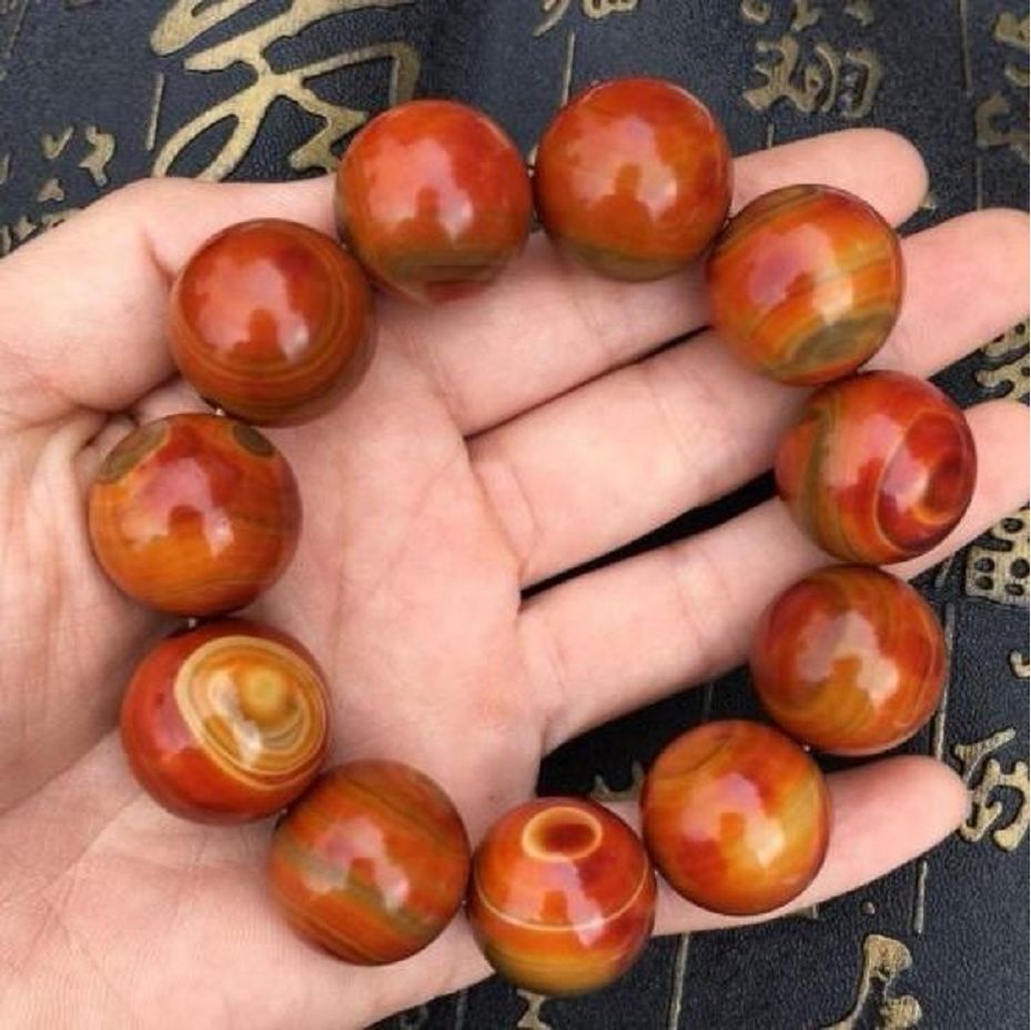辽宁阜新料战国红玛瑙同料圆珠手串男士手链大气玛瑙手链