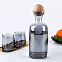 创意水具套装家用客厅冷水壶水杯北欧玻璃直身杯子木球炫彩凉水壶