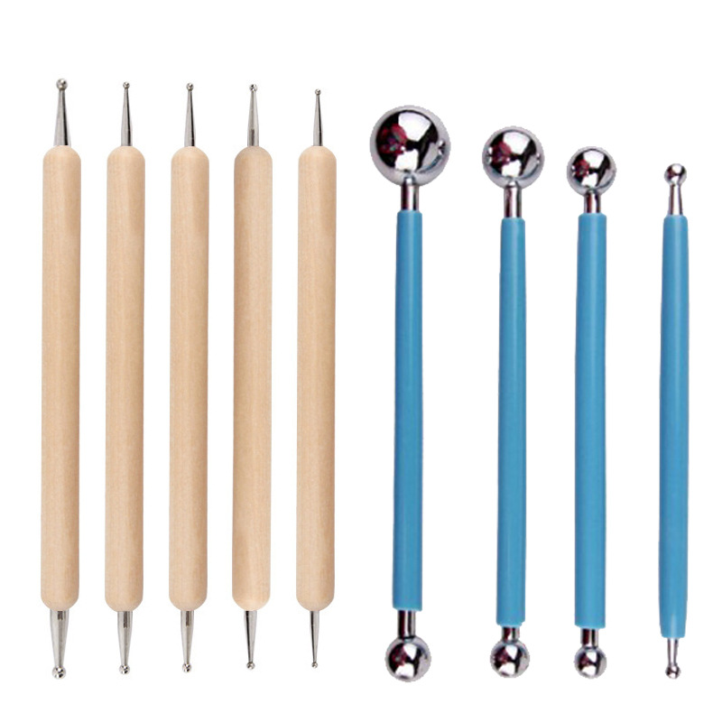 跨境陶泥陶艺工具13件套压痕笔点钻笔丸棒翻糖花卉组合泥塑工具