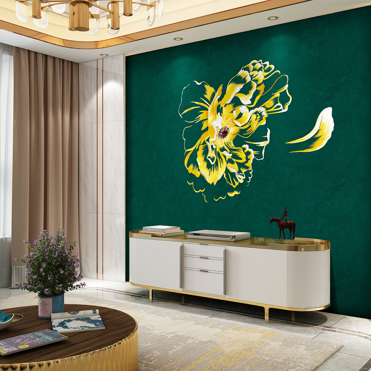 国色天香独绣刺绣墙布欧式简欧美式电视背景墙别墅独秀无缝壁布