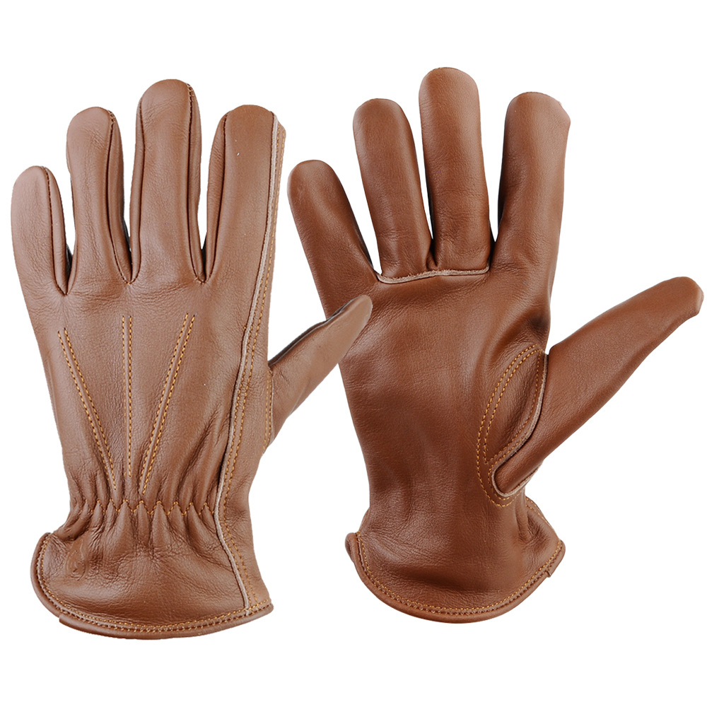 耐脏牛头层皮革手套松紧手套手腕男女通用手套安全工作劳保手套