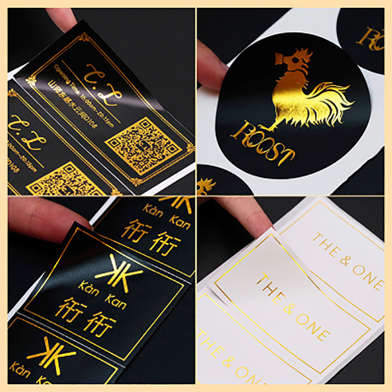 黑色pvc不干胶 彩色不干胶印刷金油瓶贴透明烫金银标签二维码定制