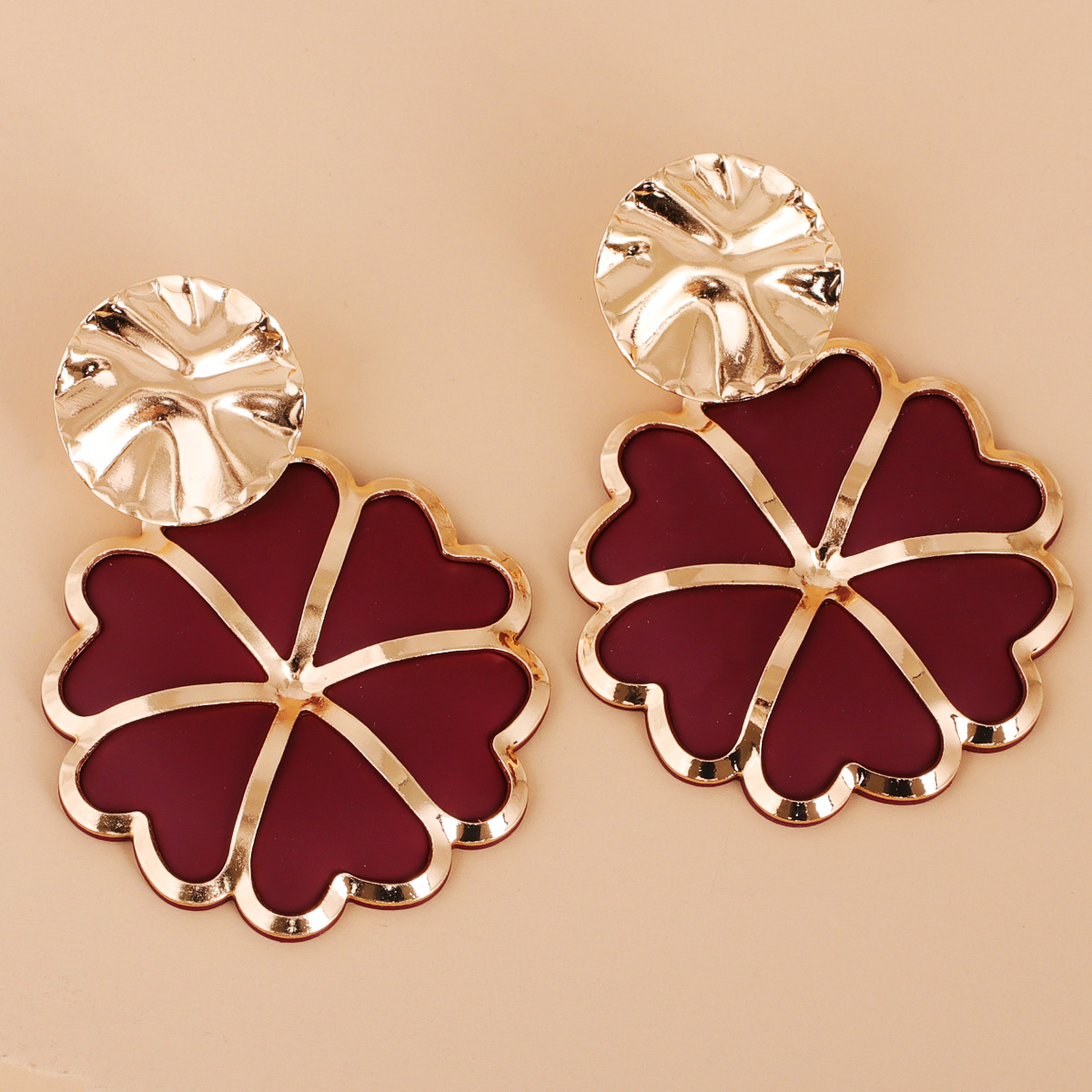 54643欧美夸张大牌镶几何形六叶花耳钉女款时尚个性配饰品跨境