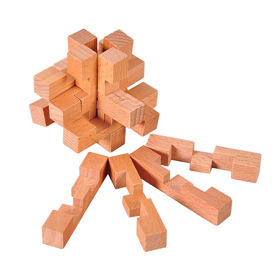 成人古典木制益智玩具孔明锁鲁班锁 解锁 十四根锁 十四方锁 榉木