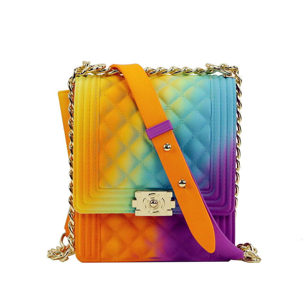 2020女包新款彩虹竖款中号包斜跨包链条果冻包现货可制