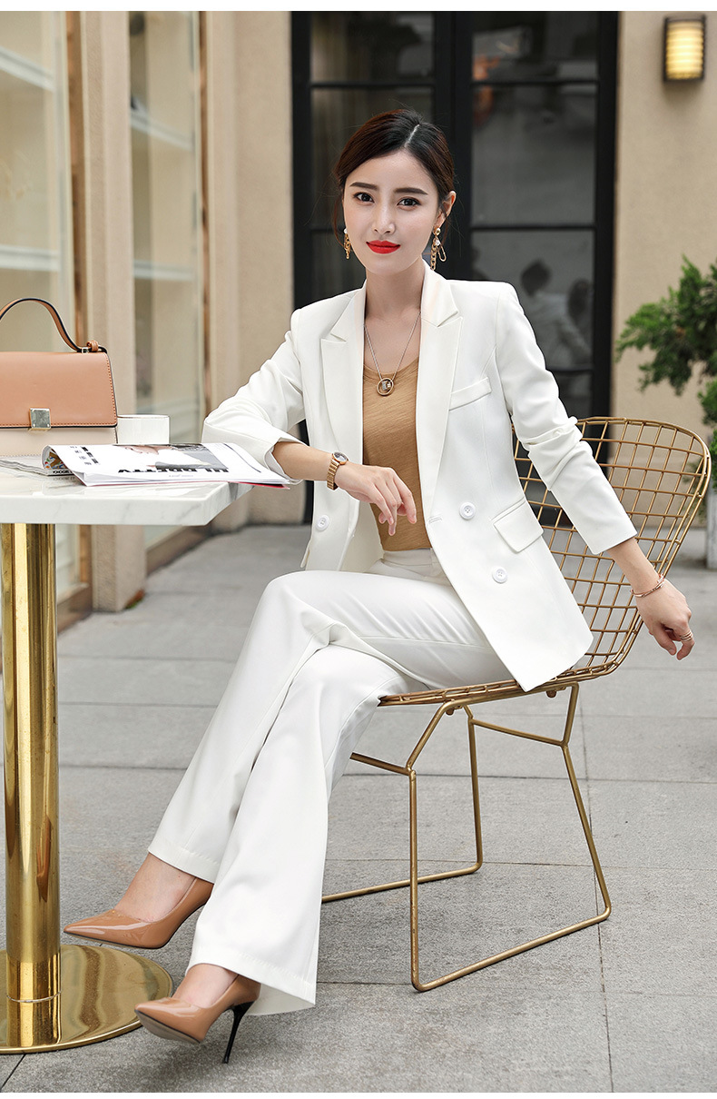 白色西装女韩版时尚上班族2020气质休闲显瘦西服ol西服阔腿裤套装