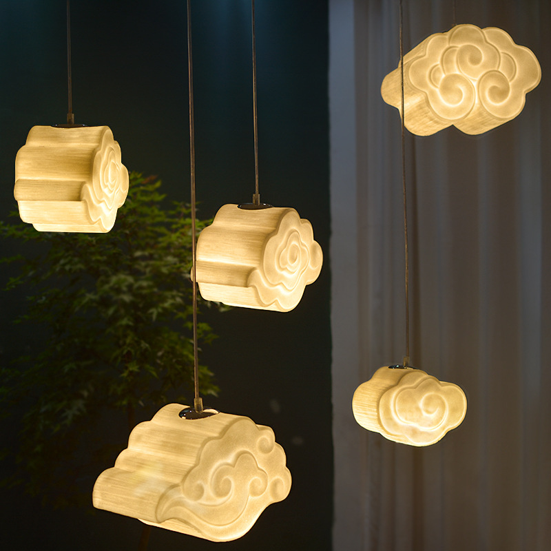 仿古餐厅创意雕刻祥云吊灯新中式复古茶室卧室客厅古风云朵装饰灯