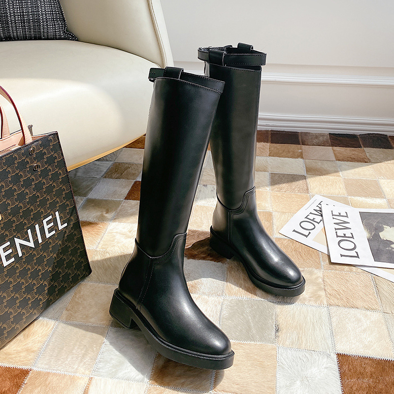 kw-5长筒骑士靴女2021新款百搭秋冬不过膝长靴平底高筒皮靴女
