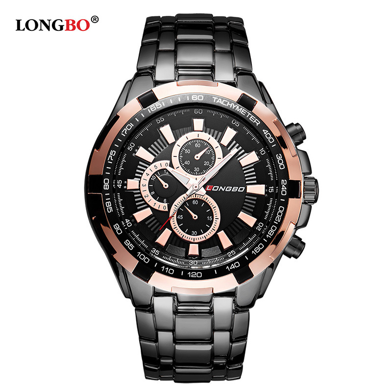 龙波钢带男士手表时尚商务水手表批发 80385