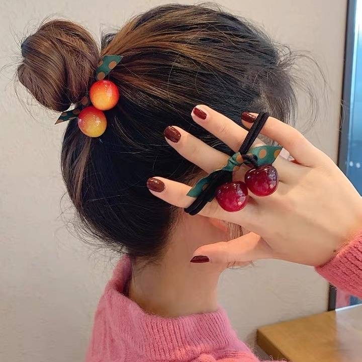 Large Size Cherry Rubber Band with TikTok Korean Style Fashion Hair Ring 1 Yuan Shop 2 Yuan Shop Supply Wholesale