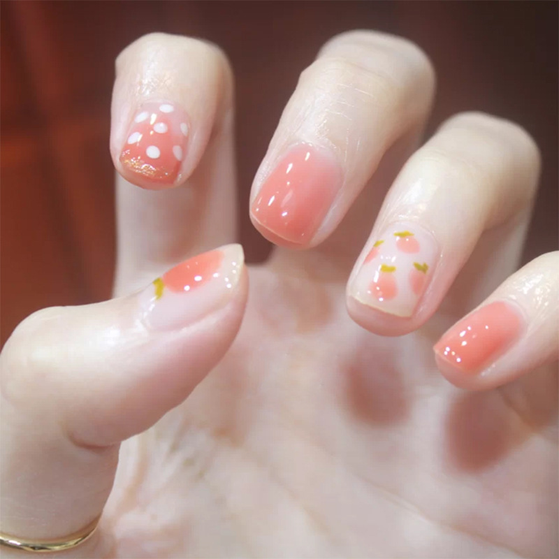 新款少女蜜桃网红清新可爱冰透假指甲片可拆穿戴美甲成品指甲贴片