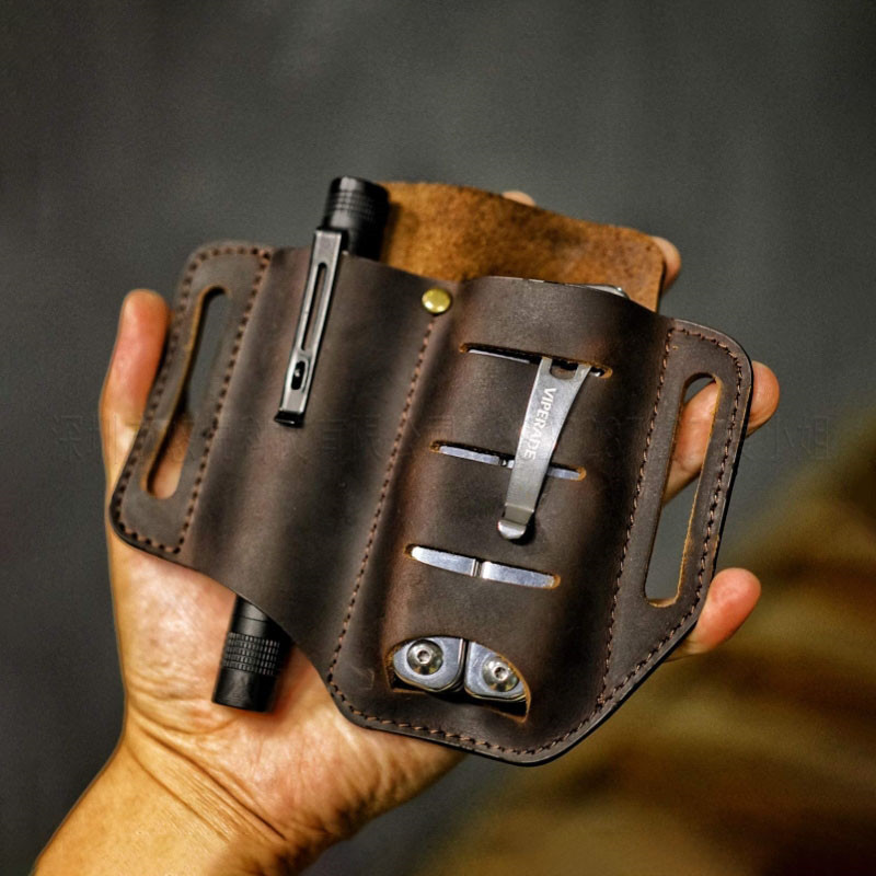 现货edc疯马牛护套户外求生手电筒战术笔套口袋edc刀套工具包