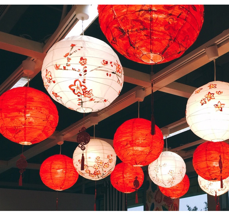 纸灯笼纸灯罩手工圆形纸灯笼中秋春节装饰儿童手工diy灯笼