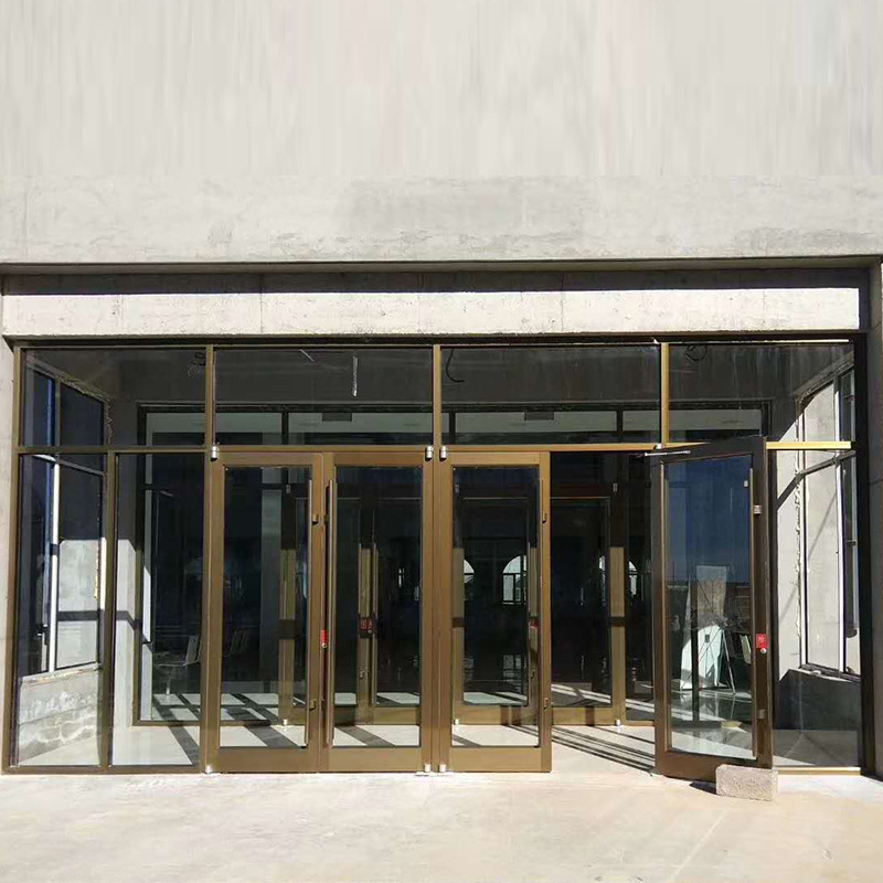 厂家销售电动感应平开门钢化玻璃门酒店商铺防盗大门肯德基型材门