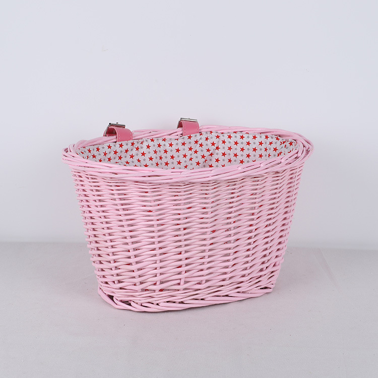 Shandong Factory Wholesale Wicker Basket Pink Children's Basket Balance Car Bicycle Basket Accept Customer Style