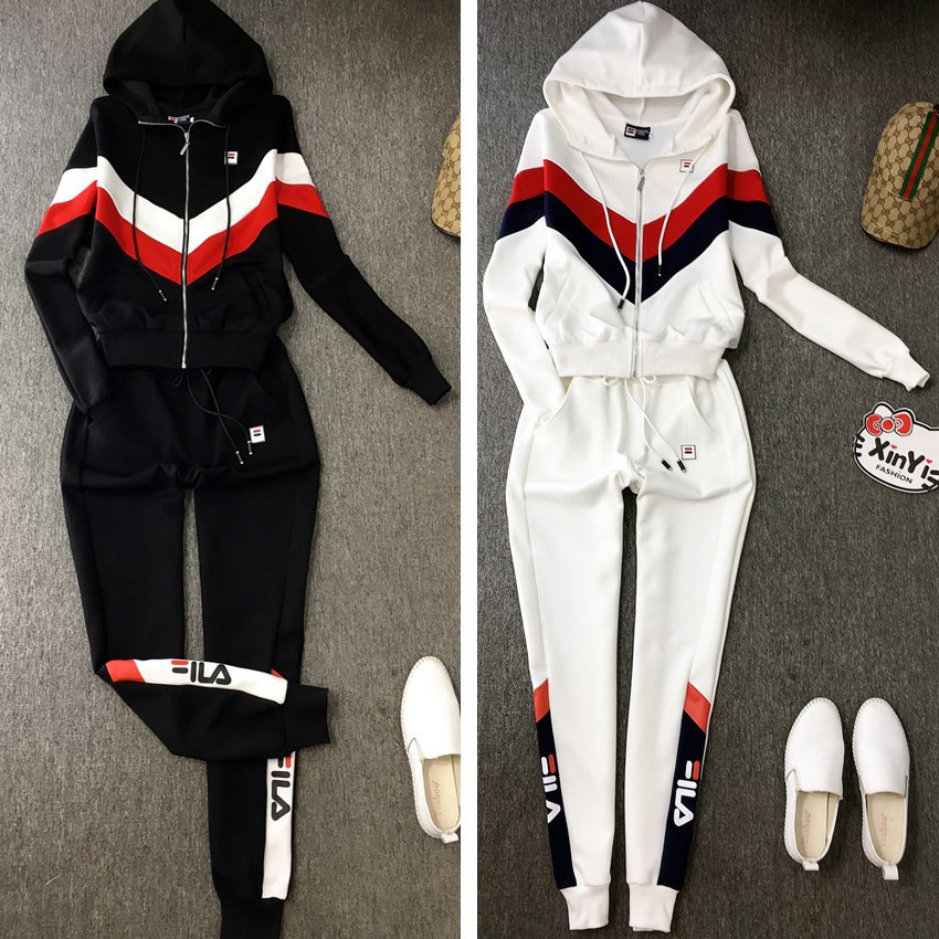 大牌休闲纯棉运动服套装女新款时尚长袖开衫连帽两件套宽松大码潮