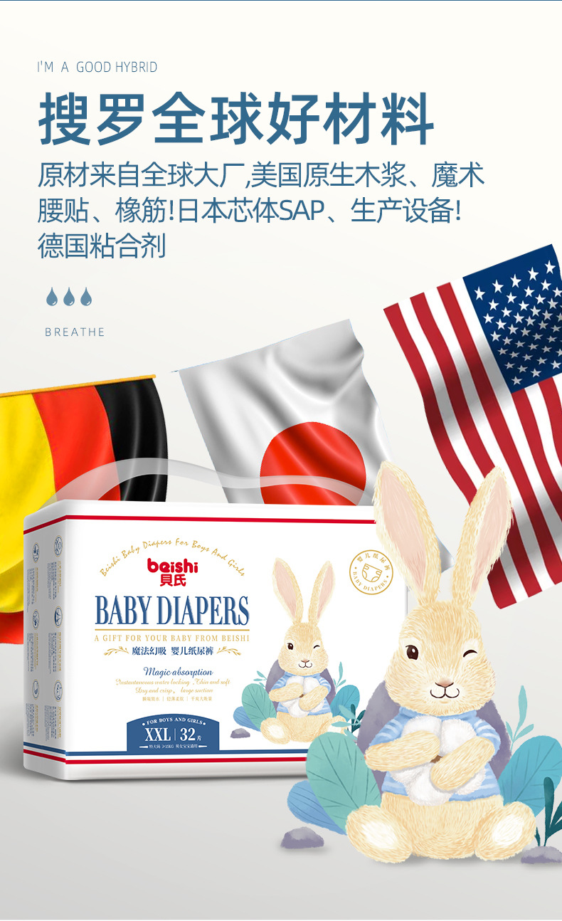 贝氏 魔法幻吸纸尿裤轻薄柔软干爽透气尿不湿裤男女宝宝通用