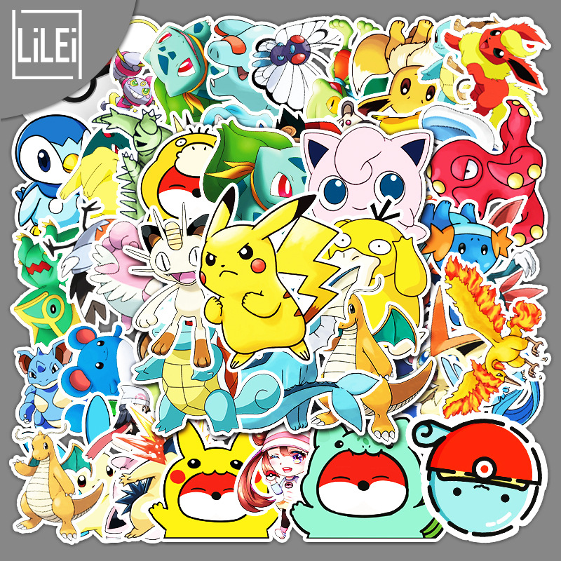 50张日漫神奇宝贝涂鸦贴纸行李箱汽车吉他滑板车手机防水装饰贴纸