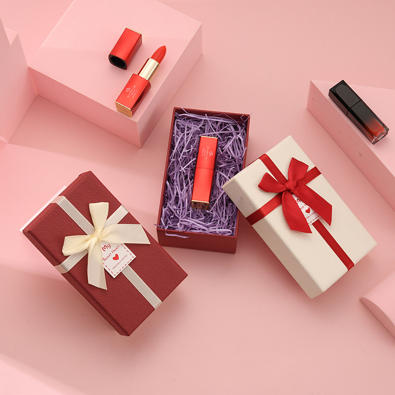创意口红包装盒520情人节礼物包装盒蝴蝶结丝带天地盖礼盒批发